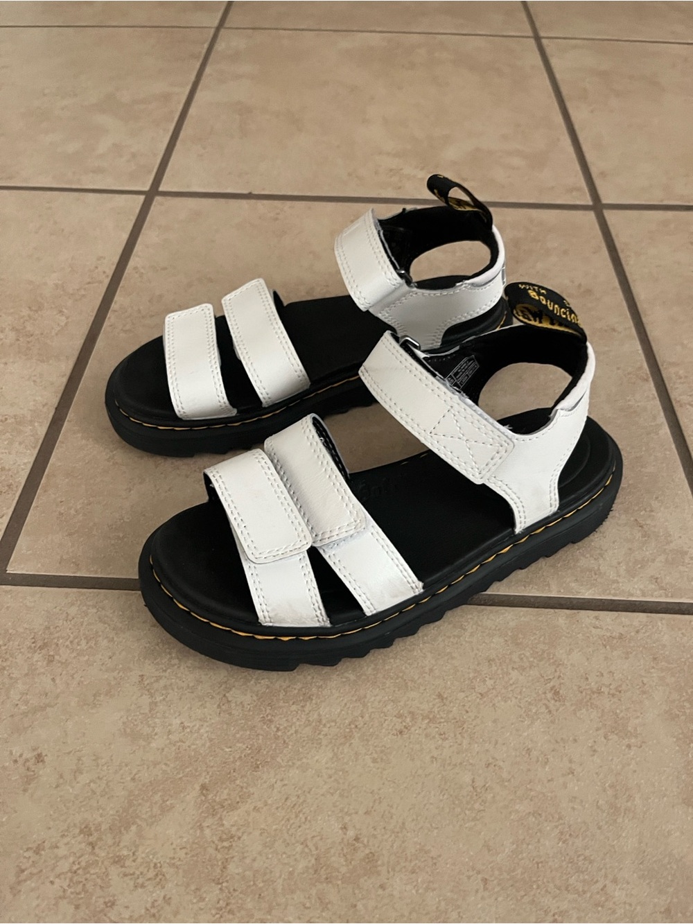 Dr. Martens Kids White and Black Sandals with Chunky Soles